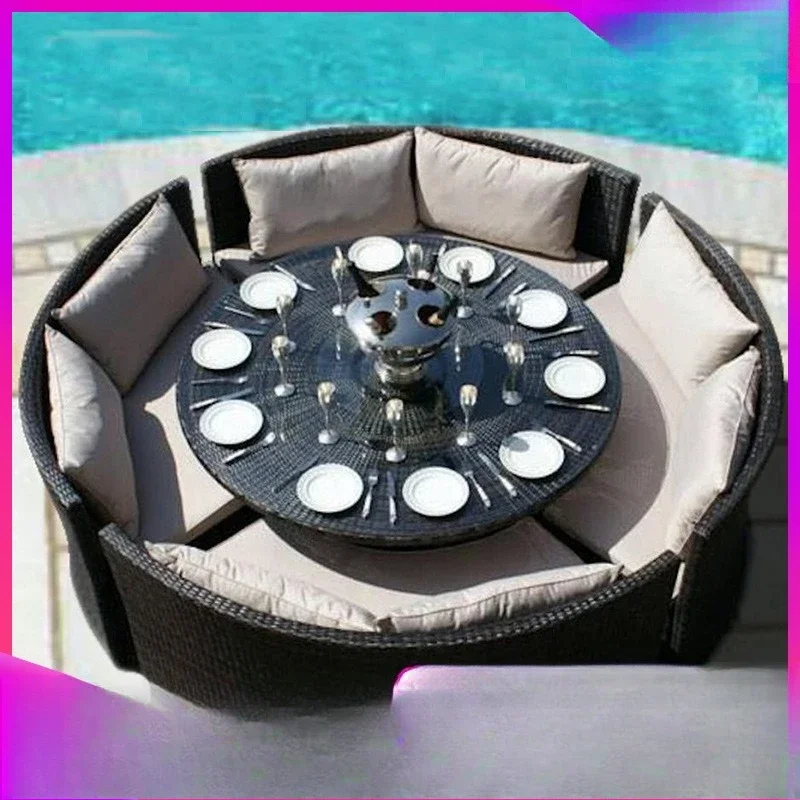 OBMNordic outdoor courtyard rattan sofa sun room open-air, rattan chair, outdoor garden rattan round sofa