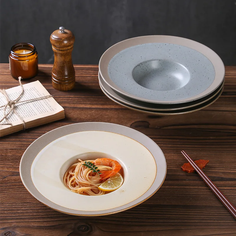 Spaghetti deep plate western plate coarse pottery Japanese straw hat plate western ceramic tableware soup salad