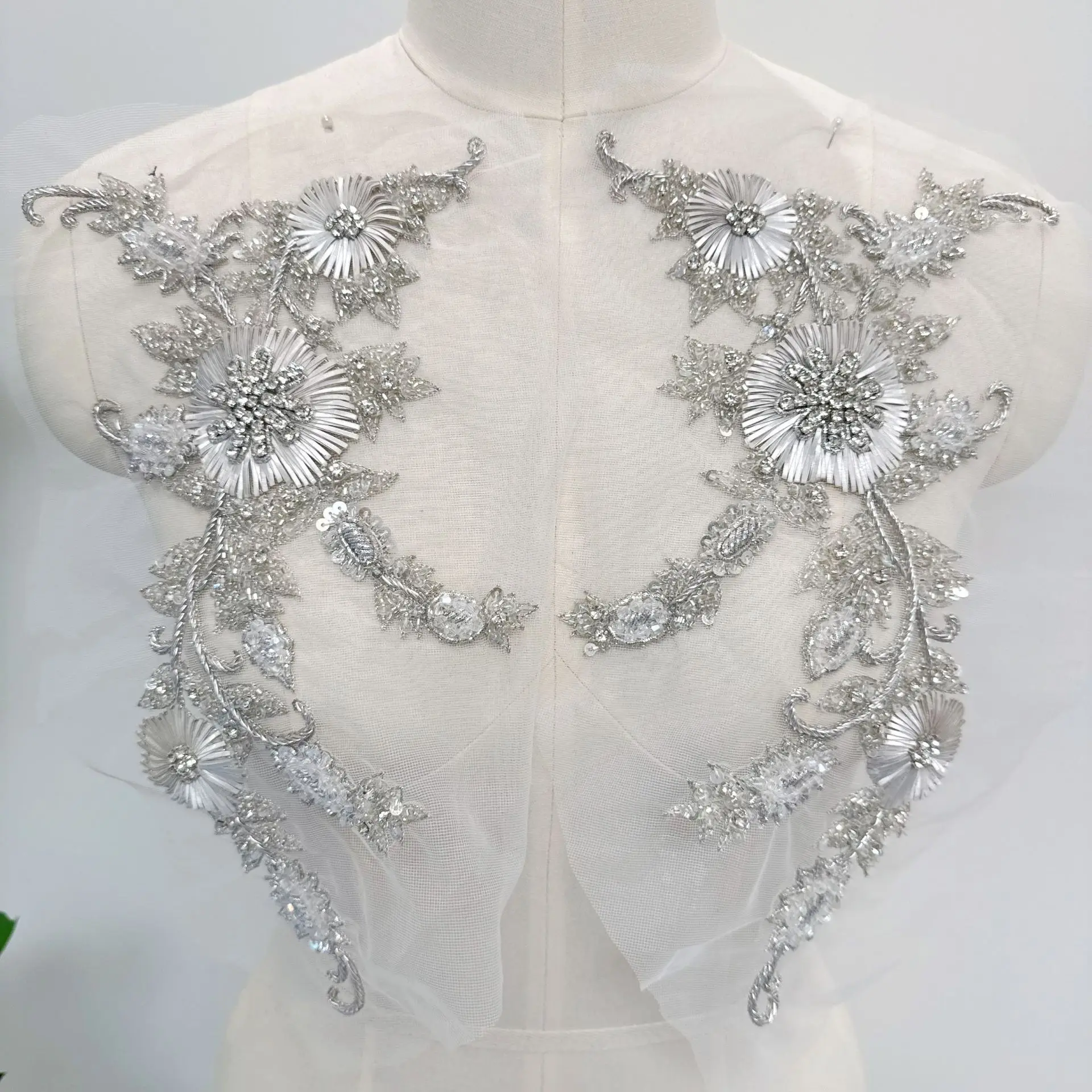 

A213 High-end Indian Silk Handmade Nail Bead Three-dimensional Flower Decal Dress, Wedding Dress Dance Costume Accessories