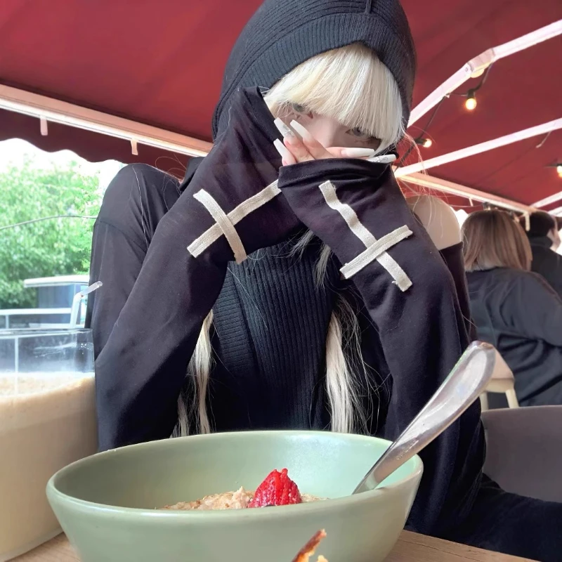 2025 Gothic Retro Sweet Street Fashion Casual Women's Top Harajuku Cross Print Punk Slim Fit Long Sleeve T-shirt Y2K Clothing