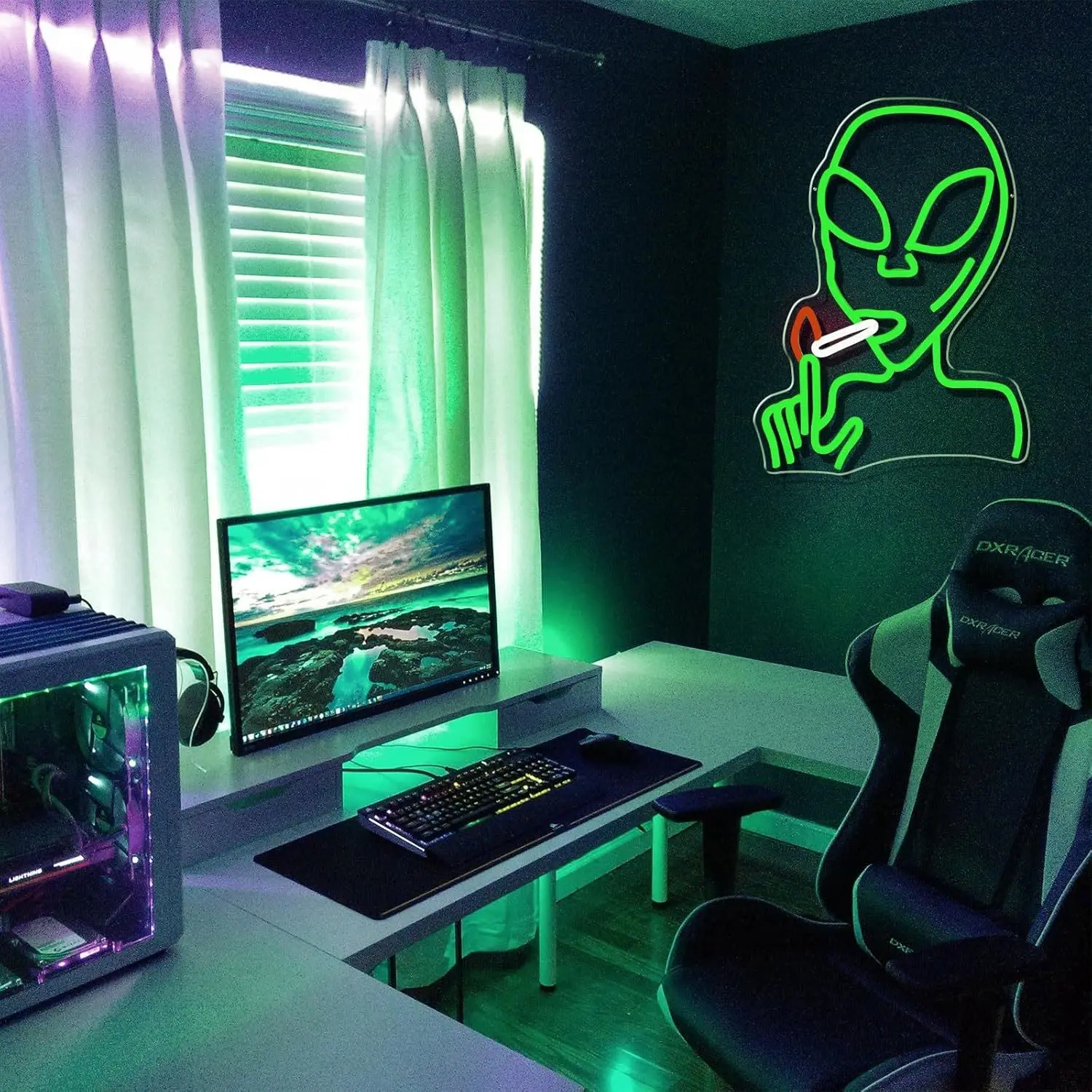 L'alien vert LED enseigne au néon USB Dimmable enseigne au néon pour salle de jeux chambre Bar salon fête d'anniversaire cadeau décoration murale