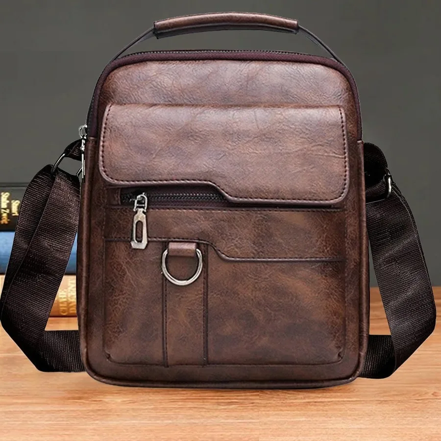 

Ручная мужская сумка из мягкой искусственной кожи, вертикальная многофункциональная плоская сумка для хранения, небольшой рюкзак через плечо в стиле ретро для путешествий