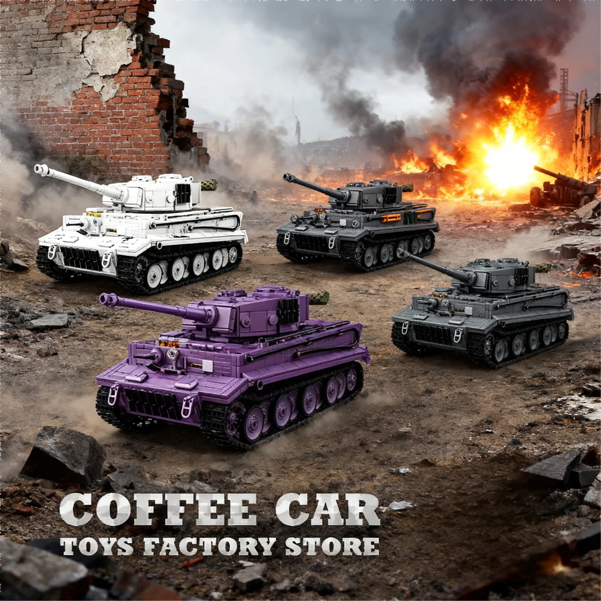 

MOC Tiger Heavy Tank Building Blocks - WWII German Panzer Model Kit with Figures, Military Collection Gift for Adults & Teens +
