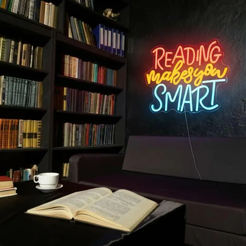 Reading Makes You Smart Neon Sign Dimmable LED Light for Library Bookstore Classroom Reading Nook Kids Bedroom Wall Art Decor