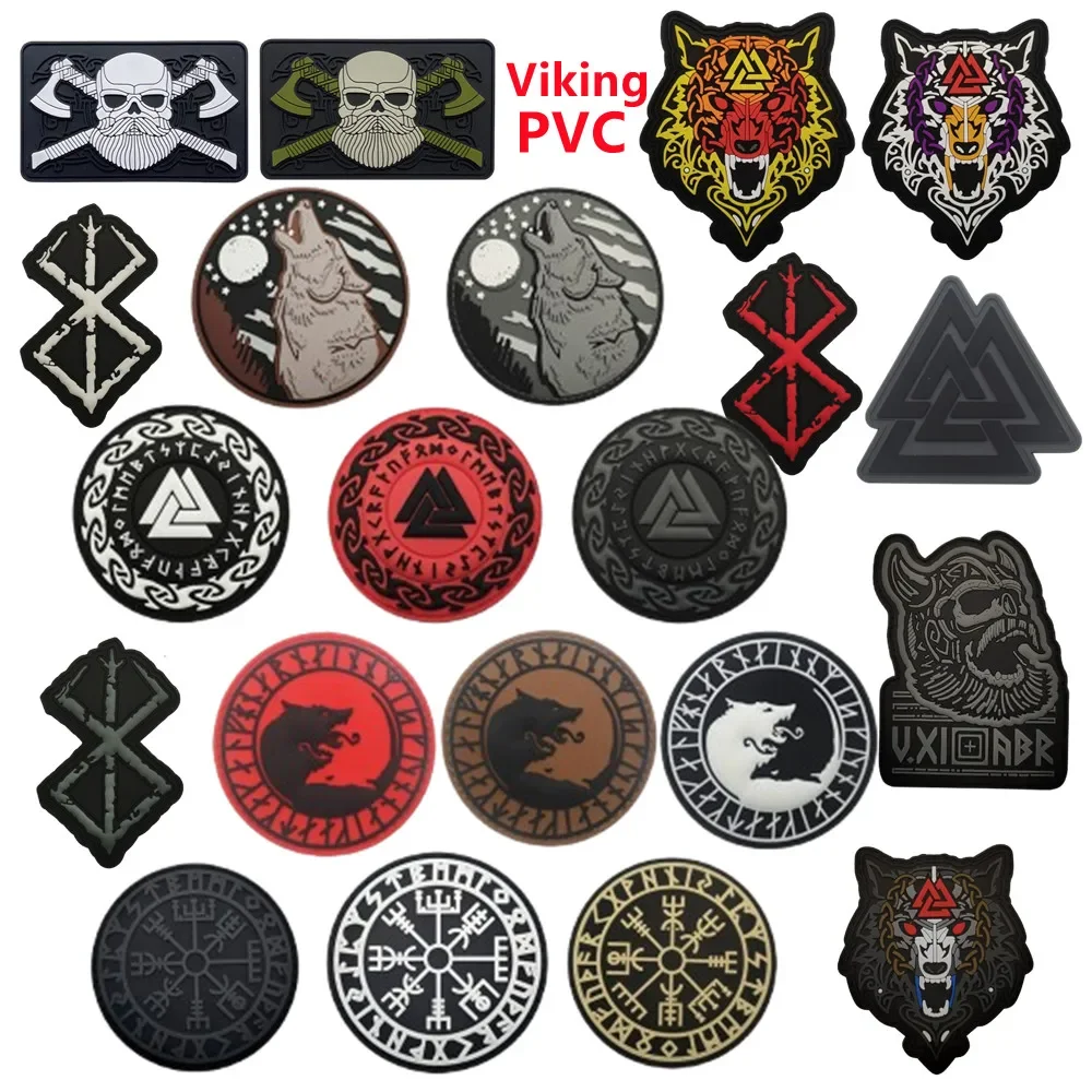 PVC Viking Battle Ax Lone Wolf Logo Armband Late Night Wolf Howl Tactical Survival Magic Sticker Badge Pack Sticker Accessories