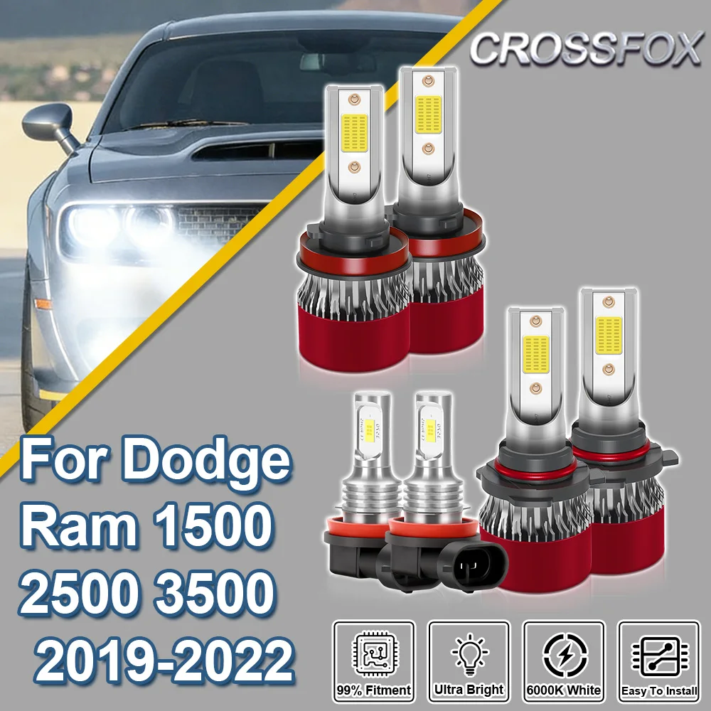 

CROSSFOX For Dodge Ram 1500 2500 3500 2019 2020 2021 2022 Canbus Turbo Hi/Lo Beam Car LED Headlight Bulbs Ultra Bright Fog Lamps