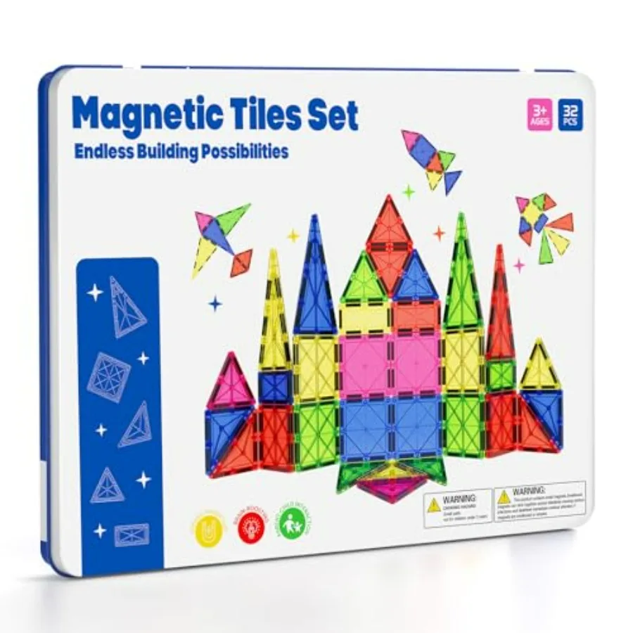 

Large Magnetic Tiles Set with Iron Storage Box and Mini Magnetic Tiles Set for Educational STEM Building Toys in Multicolor