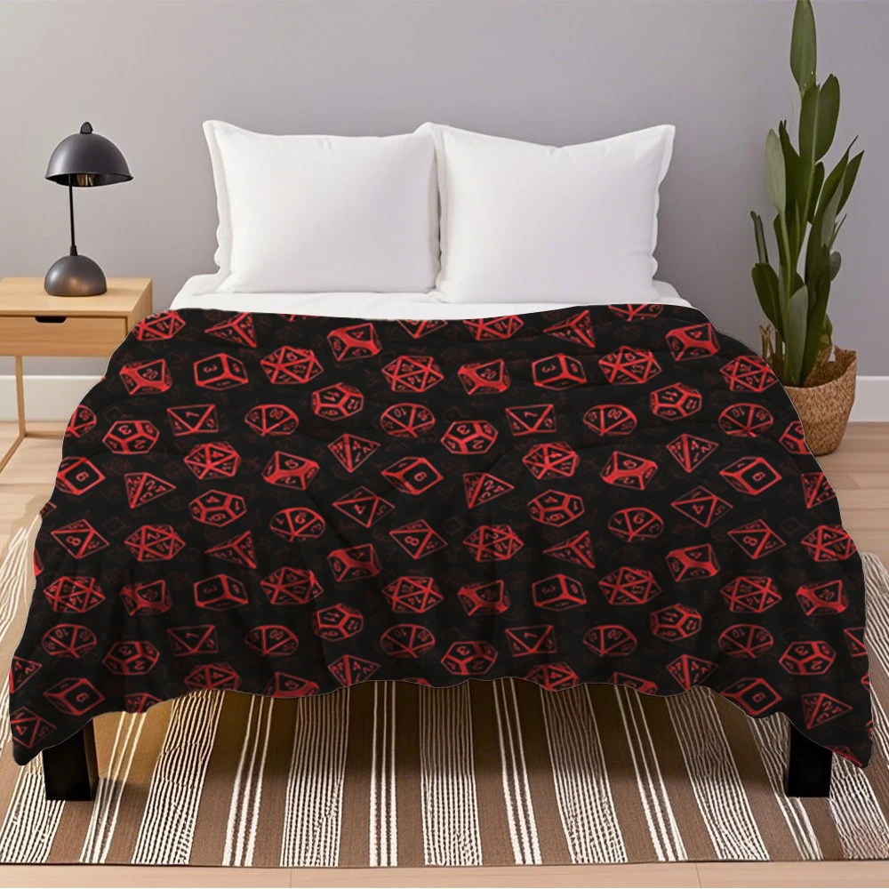 

Machine-Washable Flannel Soft Blankets D20 Dice Set Red Rustic Design Throw Bed Scarf Odor-Resistant Blanket For Airbnb Hosts