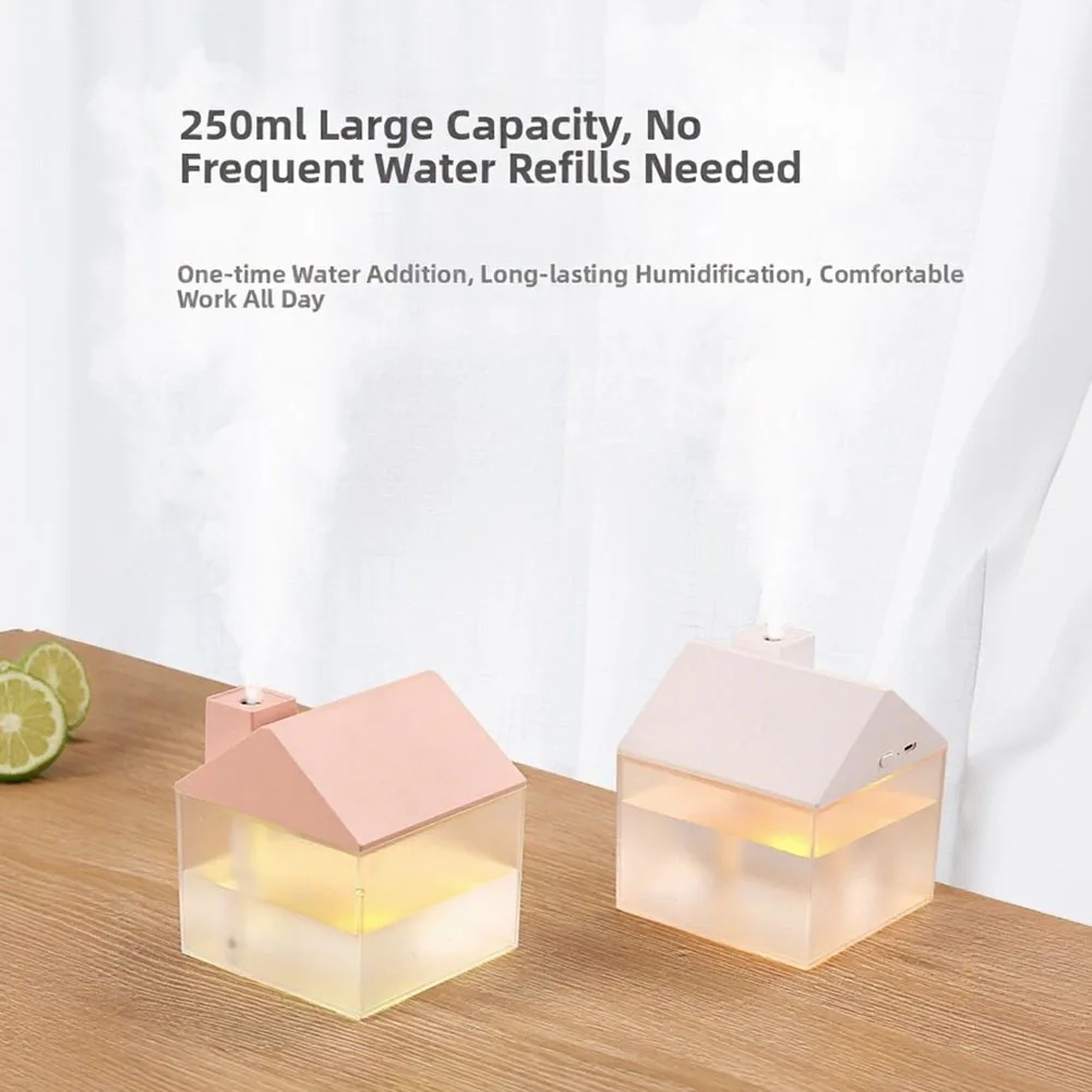 Rechargeable House Shaped LED Humidifier 2500ml ABS Essential Oil Diffuser 7 Color Mood Light Air Moisturizer For Home Bedroom