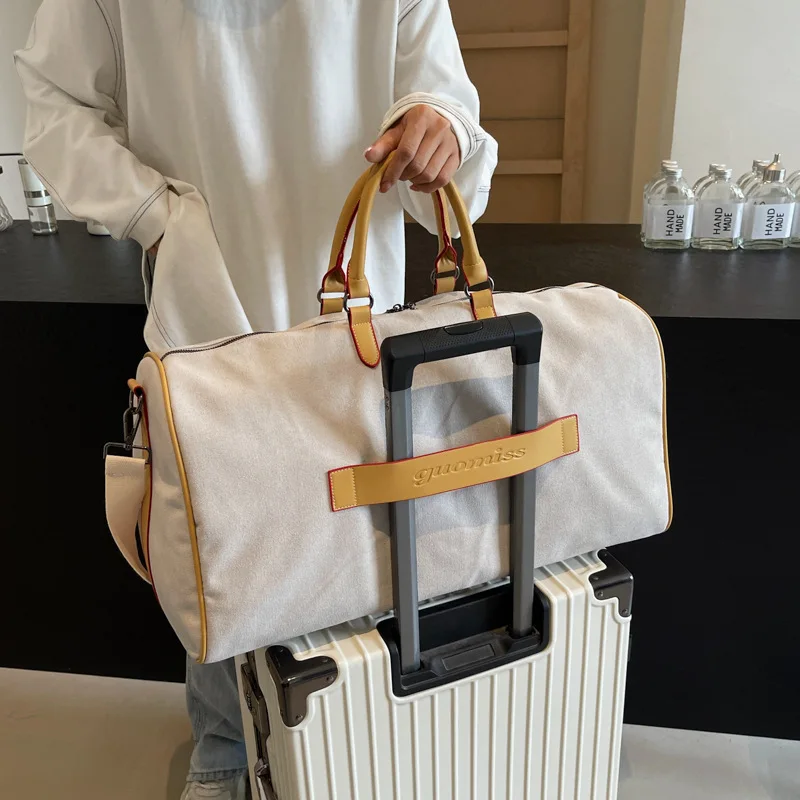 Bolsa de viagem para mulheres, bolsa retrô de lona de grande capacidade para homens, bolsa de bagagem para viagens ao ar livre, bolsa de fitness versátil para esportes