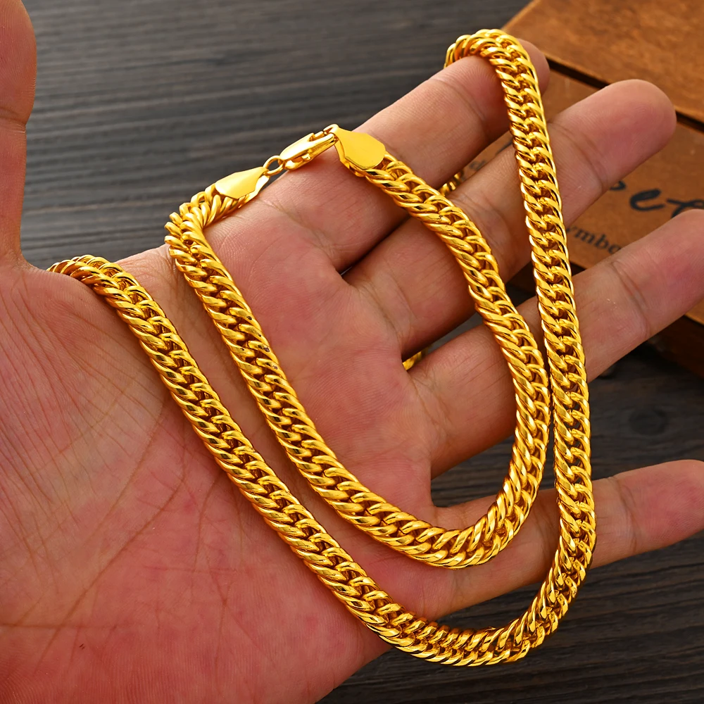 Bangrui Width 7mm Cuba Link Chain Gold Color Necklace&Bracelet for Men Women Jewelry Gift