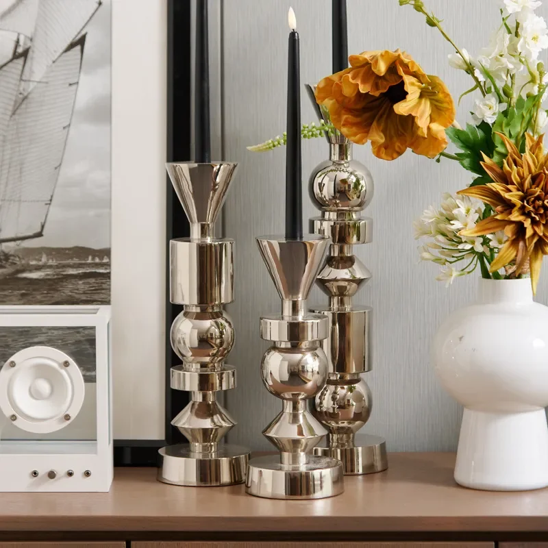 Modern Silver Aluminum Geometric Candle Holder Luxury Home Decor Art Ornament for Living Room Entrance Desktop Display Model