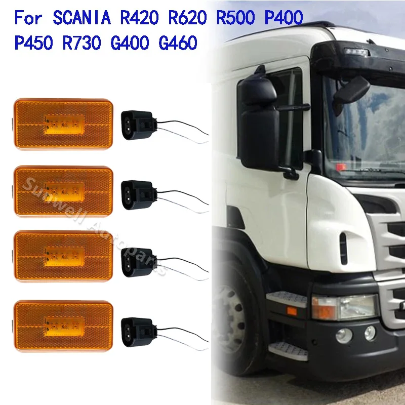 4PCS 24V LED LIGHTS FOR SCANIA TRUCK P G R SERIES SIDE MARKER LAMP AMBER 1737413