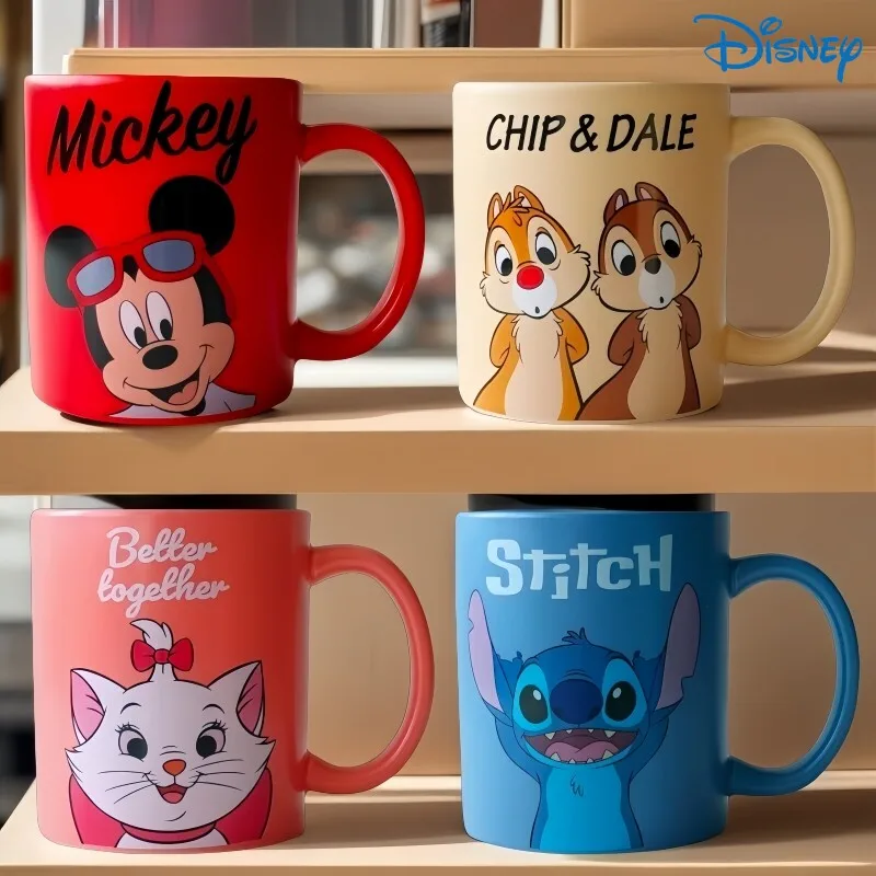 

Original Disney Mug Ceramic Coffee Cup Mickey Minnie Stitch Cartoon Cute Couple Water Cup Milk Cup
