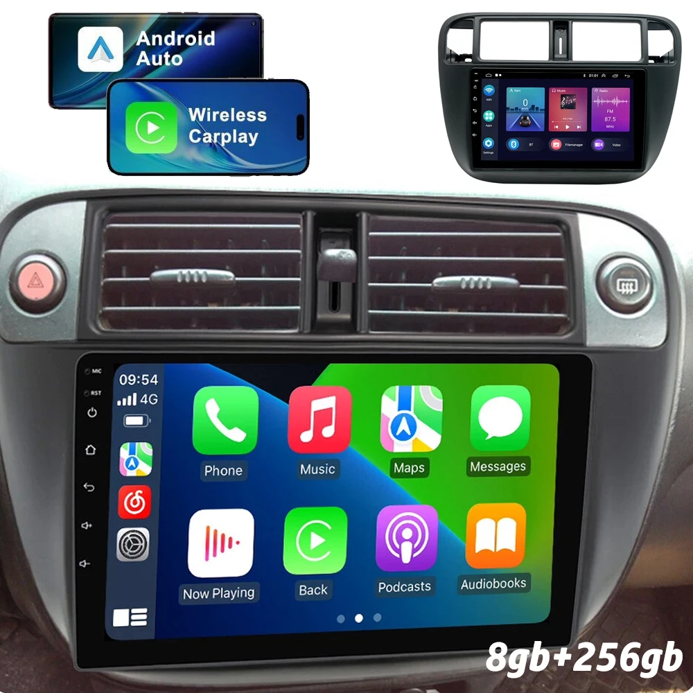 

Android 15 Car Radio For Honda Civic EJ EK EM 1995-2001 LHD RHD Navigation GPS Wireless Carplay Auto Stereo Bluetooth 4G+Wifi