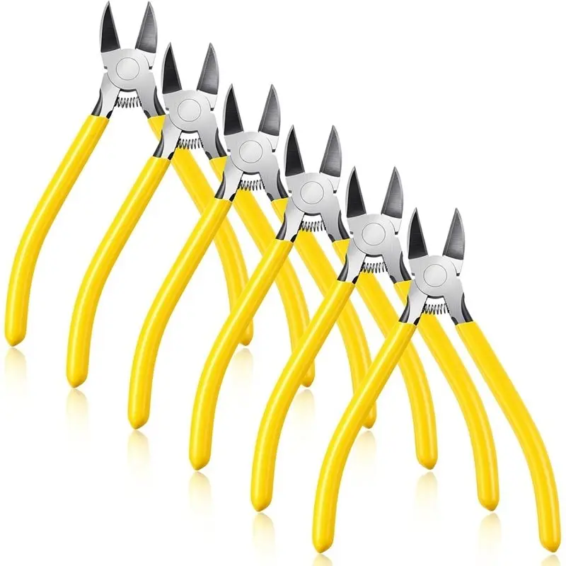 Carbon Steel Wire Cutters(6Pcs), 6 Inch Diagonal Flush Cut Pliers Set For Crafting-Side Cutting Dikes Included
