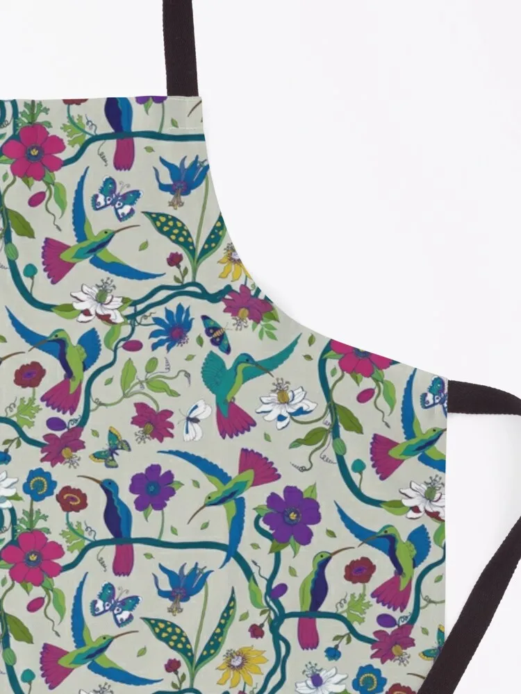 Hummingbirds & Passion flowers - on grey - pretty floral bird pattern by Cecca Designs Apron cooking apron Apron women's