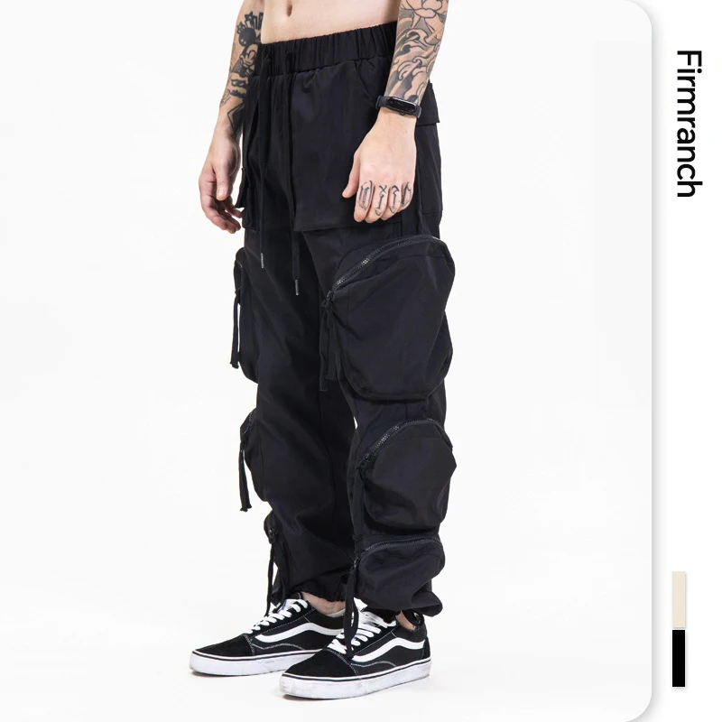 Firmranch New 3D Multi-pocket Cargo Pants For Men Women Black / Apricot Street Functional Overalls Joggers Casual Trousers