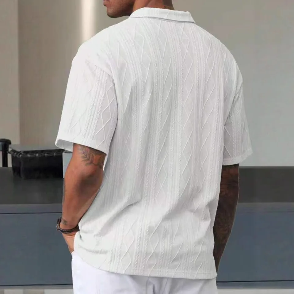 Retro Loose Texture Knitted Polo Shirt Men's Summer Retro Lapel T-shirt Breathable Old Money Short Sleeves