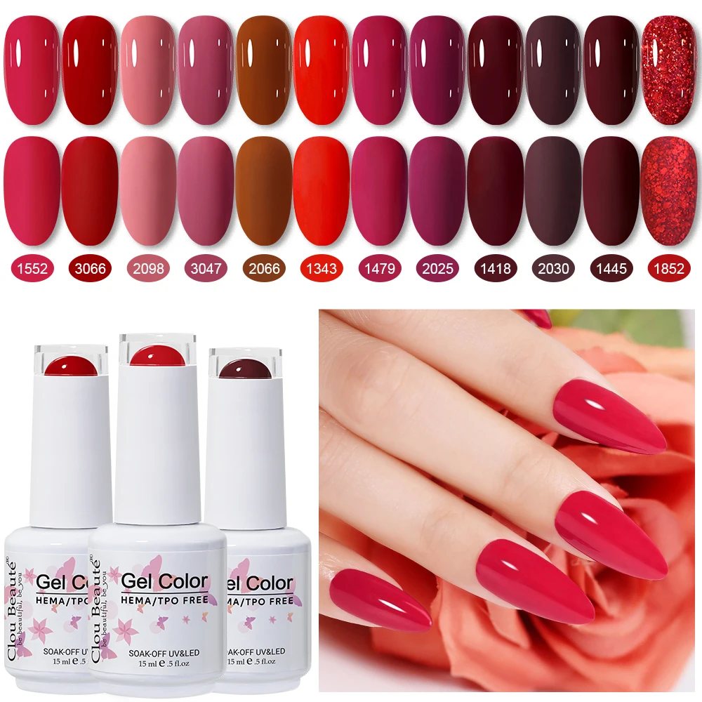 Clou Beaute 15ml Nail Gel Polish Vernis Semi Permanent UV LED Lamp Lakiery Hybrydowe Hema Free Red Nail Art Gel Lacquer Gel