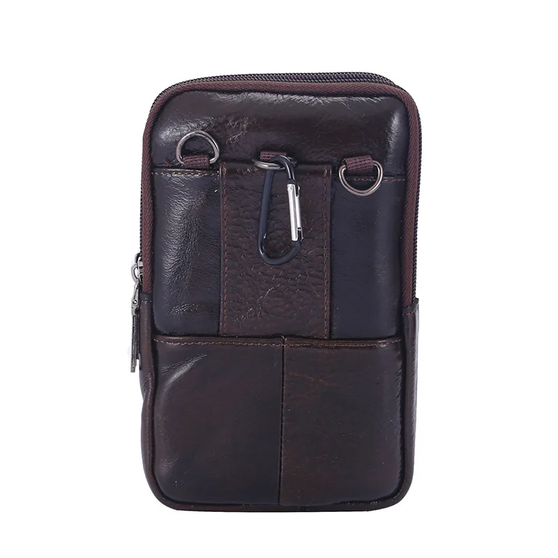 Men\'s Messenger Bag Cowhide Leather Bag Mobile Phone Pouch Pocket Wallet Male Small Travel Waist Bag Multi-Pockets Chest Bag