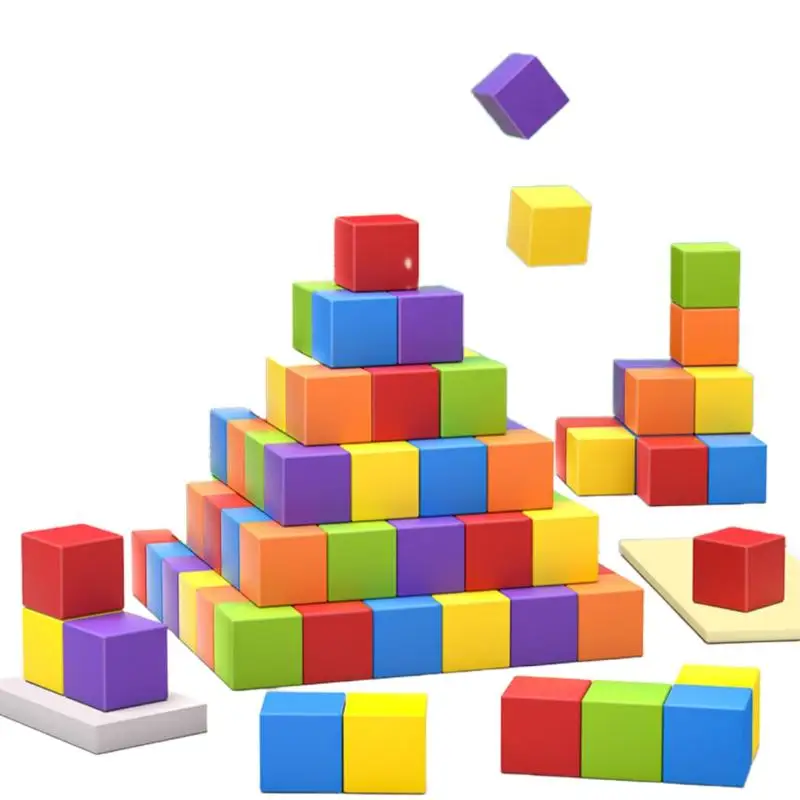 [JUST]30/50/100Pcs Baby Shape Color Learning Toys Colorful Cubes Wooden Building Blocks Stacking Up Square Wood Toy For Children