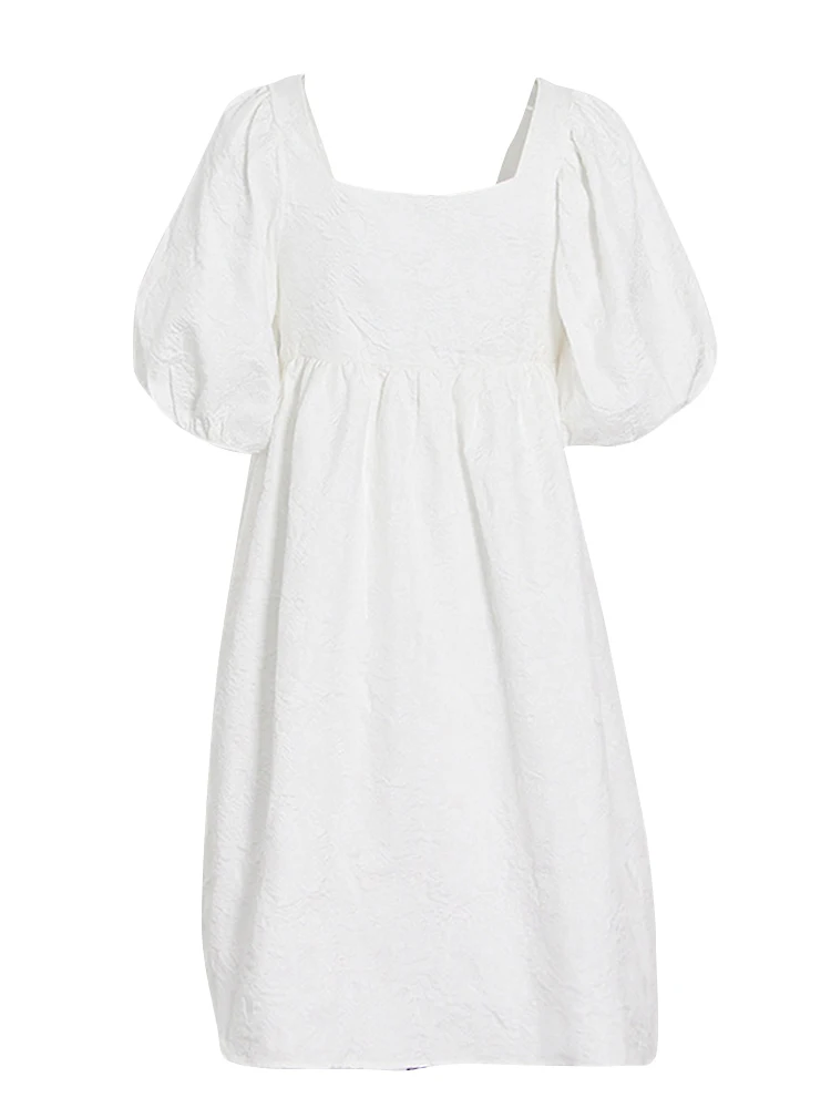 VGH abiti Soild minimalisti per le donne colletto quadrato manica a sbuffo High Wiast Casual Mini abito allentato abbigliamento moda femminile nuovo