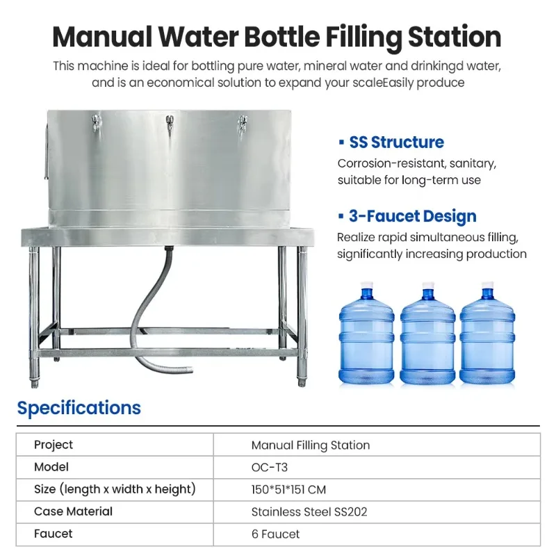 Manual semi-automatic 5-gallon three-water faucet bottled water filling machine Manual water bottle filling station