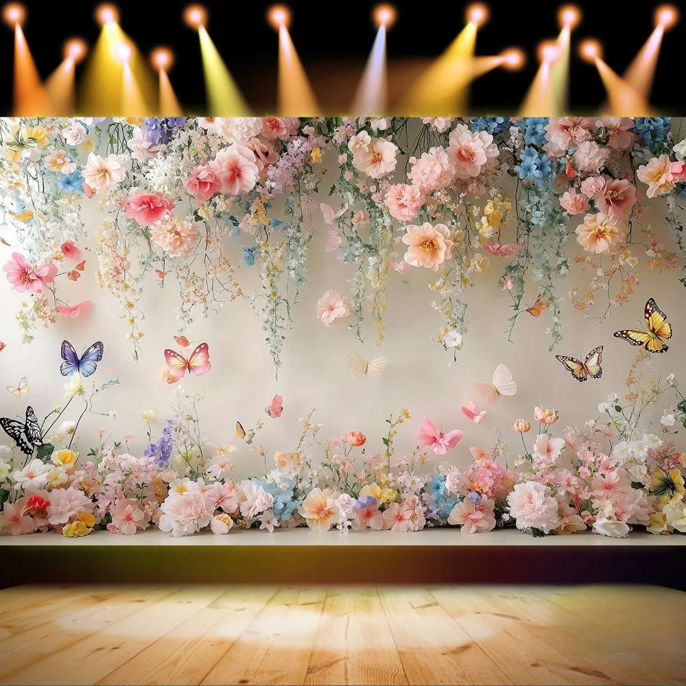 Blumen-Schmetterling-Garten-Thema Geburtstagsbanner Fotografie-Hintergrund, Mädchen Prinzessin Geburtstagsparty Fotostudio-Hintergrund