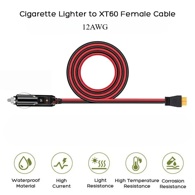 1-5m Length Cigarette Lighter Socket to XT60 Female Cable Adapter for Oukitel Allpowers R600 Anker Solix Portable Power Station
