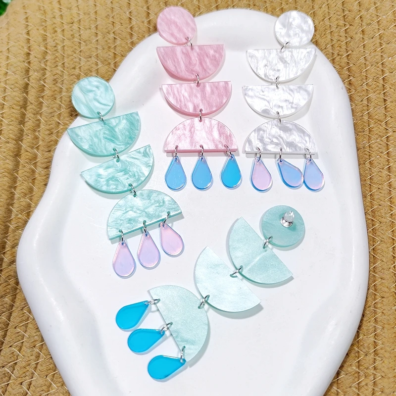 

KUGUYS New 3 Colors Semicircle Tassels Drop Earrings for Women Fashion Jewelry Vintage Long Earrings Trendy Acrylic Accessorie