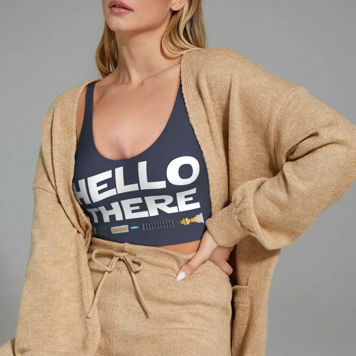 Custom Hello There Women Sports Vest Bra Gym Workout High Impact Yoga Crop Tank Tops