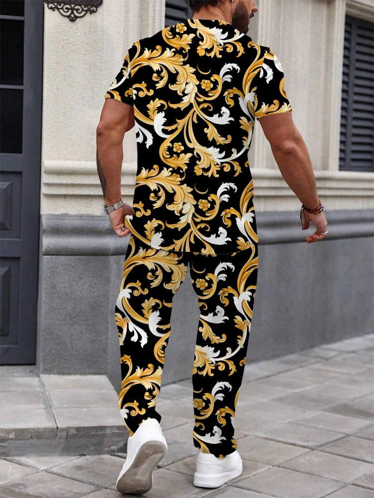 Baroque Two-piece Men's 3D Printed Sports Outdoor Fashion Casual Comfortable Men's Short Sleeve + Trousers Two-piece Suit