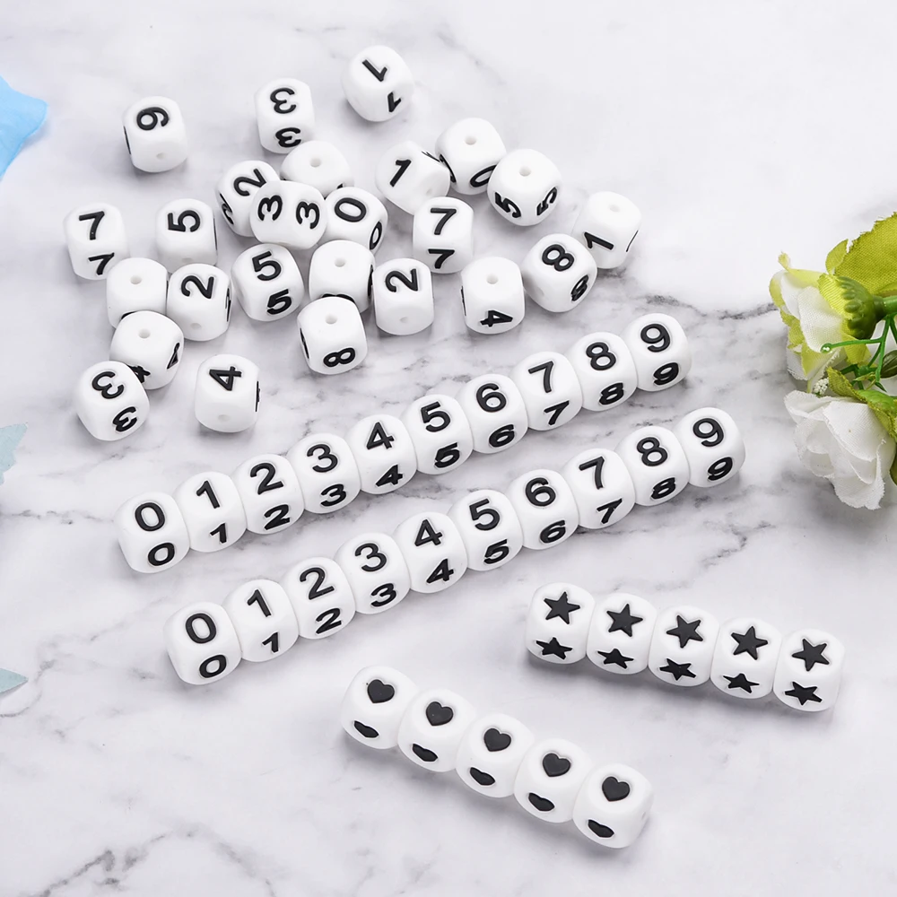 LOFCA 12mm Silicone Letters Beads Star/Heart /Arabic Numerals Beads Chewing Alphabet Beads For Jewelry Making Bulk DIY Bracele