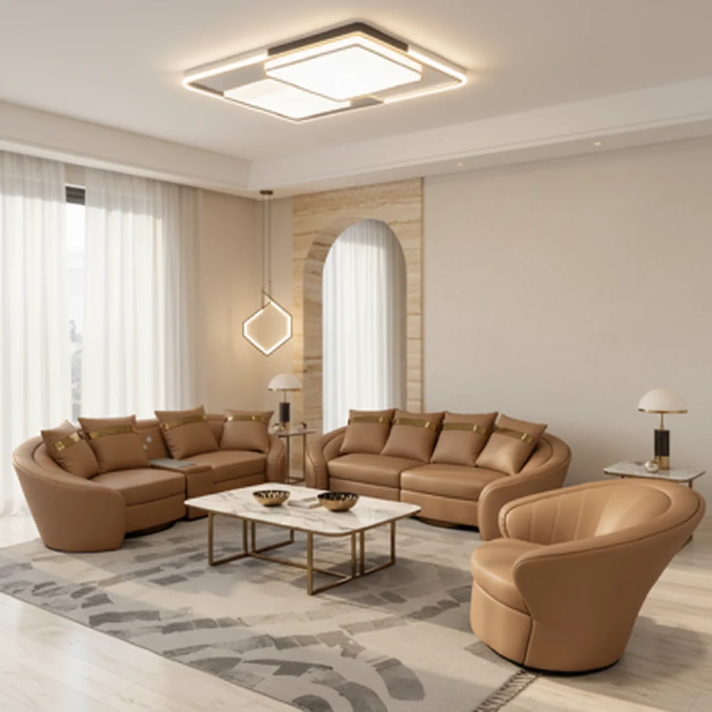 

Современный кожаный диван-уголок с каретной стяжкой на спинке и металлическими ножками, экологичный, для гостиной, отеля, квартиры, офиса