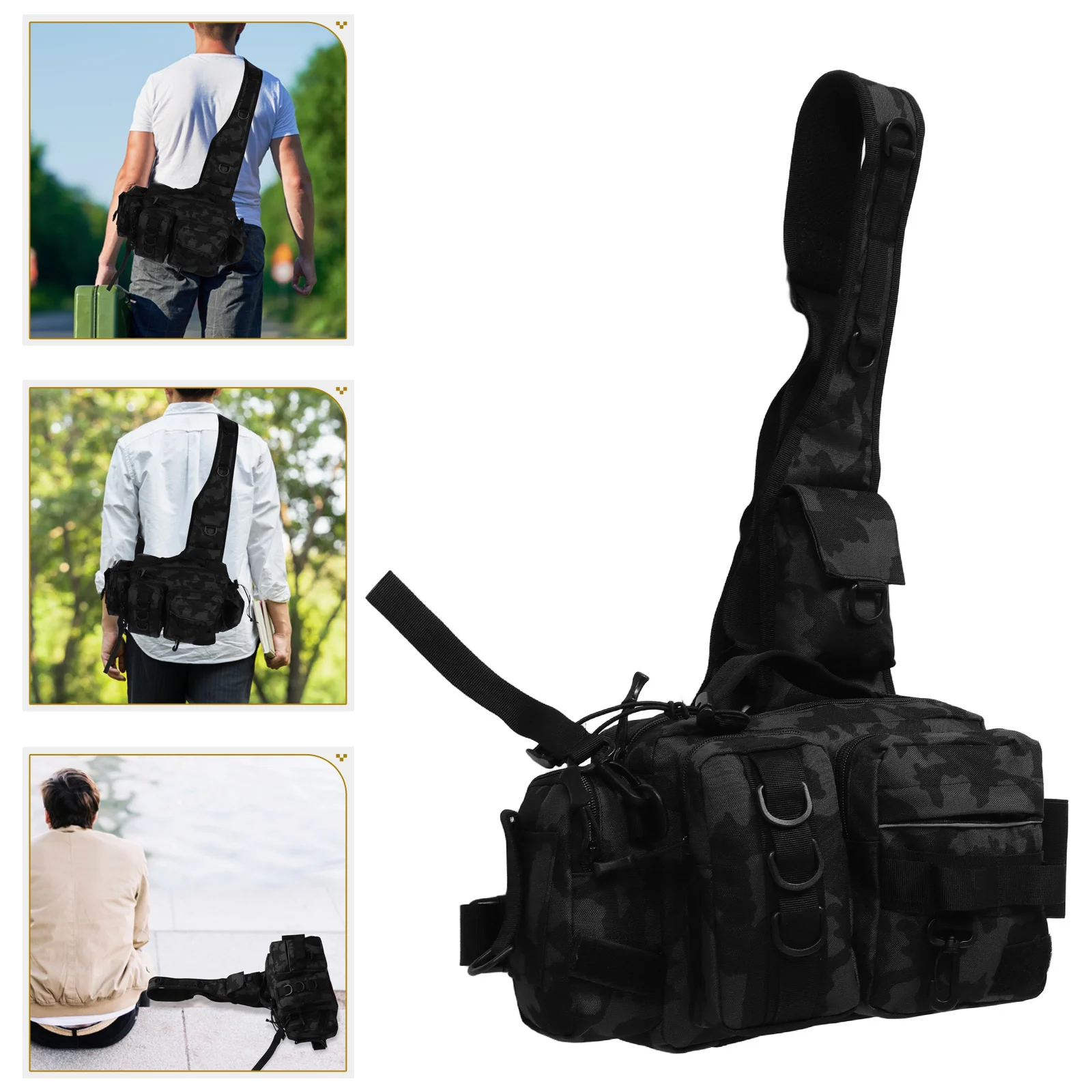 

Multifunctional Waterproof Fishing Sling Crossbody Tackle Bag Stylish Camouflage Outdoor Shoulder Pack Fishing Gear Holder