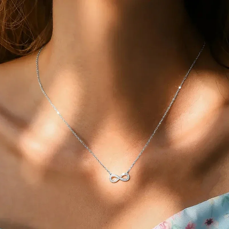 Huitan Graceful Infinity Sign Pedant Necklace for Women Sweet Dainty Bright Neck Accessories Exquisite Shiny Chic Party Jewelry