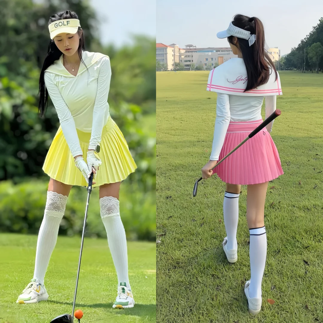 Spring and Autumn new golf tennis long sleeved women's slim fit, elastic and comfortable golf women's high-end pleated skirt