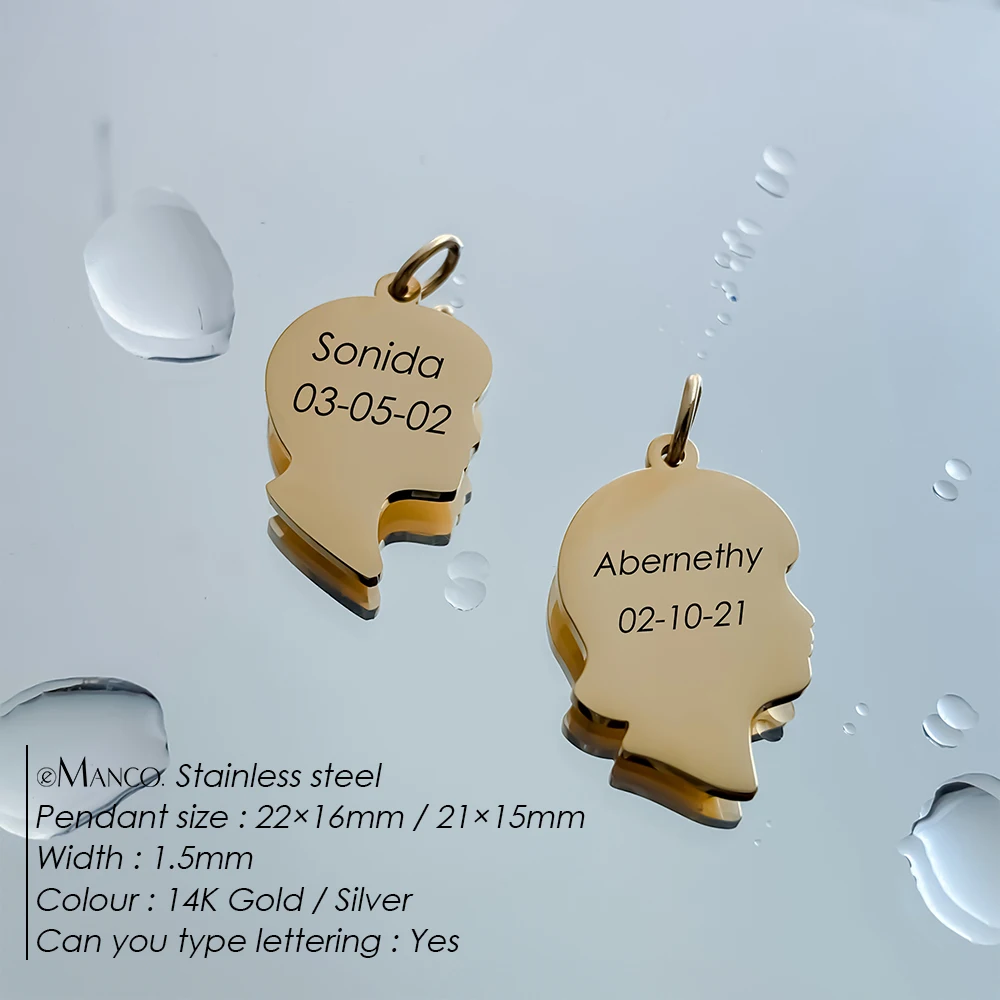 EMANCO  Stainless Steel Girl Boy Headshot Custom Letters Charms Pendant Fashion Gold-Plated DIY Jewelry Findings Necklace Making