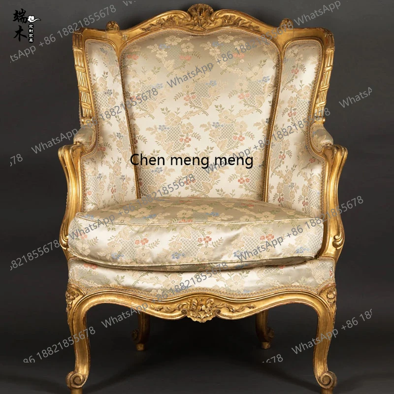 

French solid wood gold single sofa living room court balcony fabric leisure tiger sofa