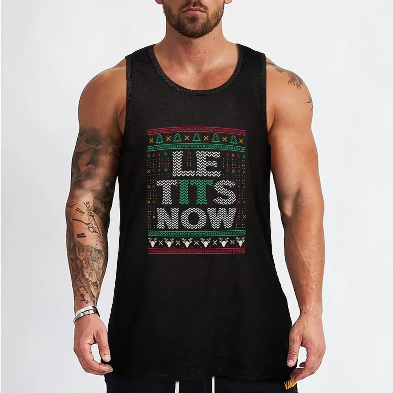 Le Tits Now Christmas Let It Snow Ugly Sweater Funny Party Sweatshirt Tank Top sleeveless t-shirts for men Men sleeveless tee