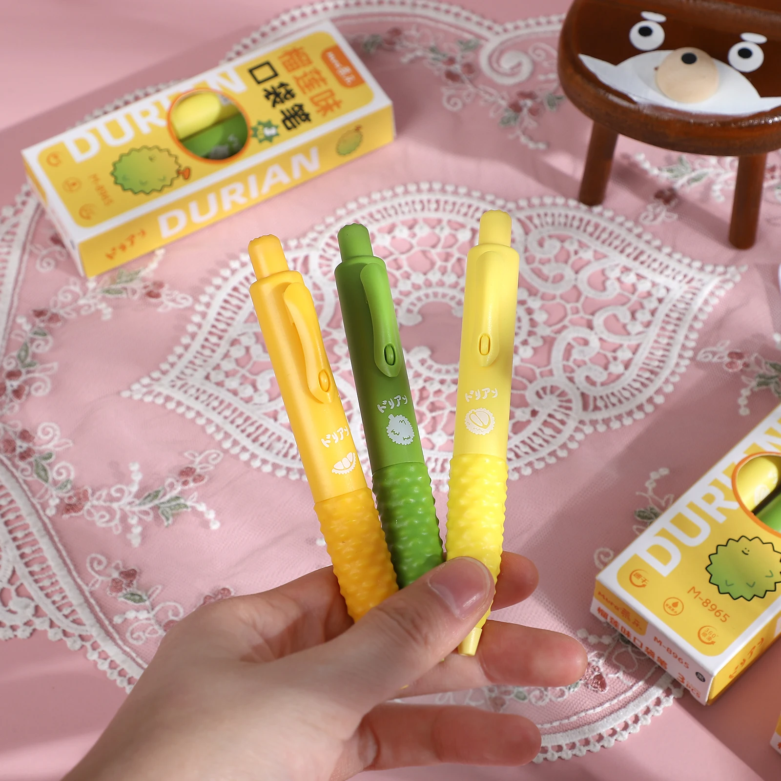 3 Pcs/set Kawaii Durian Flavor Pocket Creative Fruit Gel Pen Set 0.5mm Black Creative DIY Journal Student Supplies Stationery