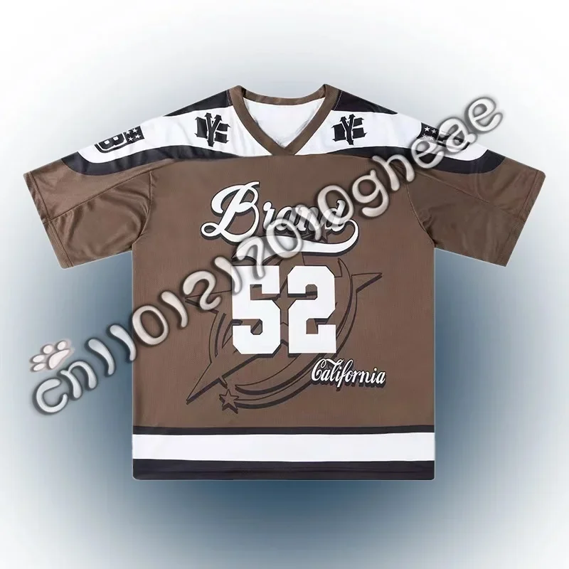 

Y2K American T-shirt Harajuku Hip Hop Fashion Football Jersey Streetwear Vintage Casual Breathable Splicing Loose Short Sleeve