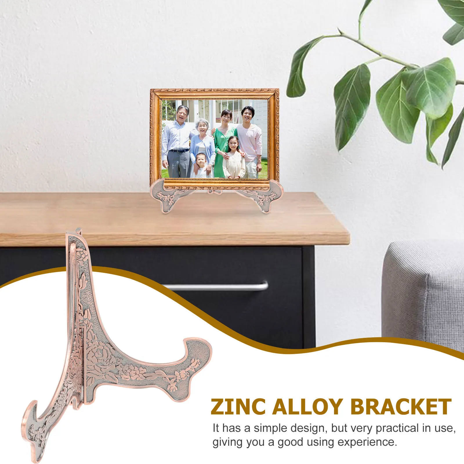 Premium Zinc Alloy Plate Display Stand Easel for Collectibles Trays Picture Frames Books Art Home Office Showroom Elegant Space
