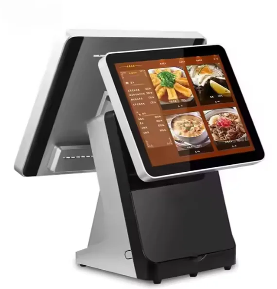 15 6-Zoll-Dual-Touchscreen mit Drucker-Kassensystem für Einzelhandelsgeschäfte, Fenster, All-in-One-Register-Terminalsystem, Abrechnung