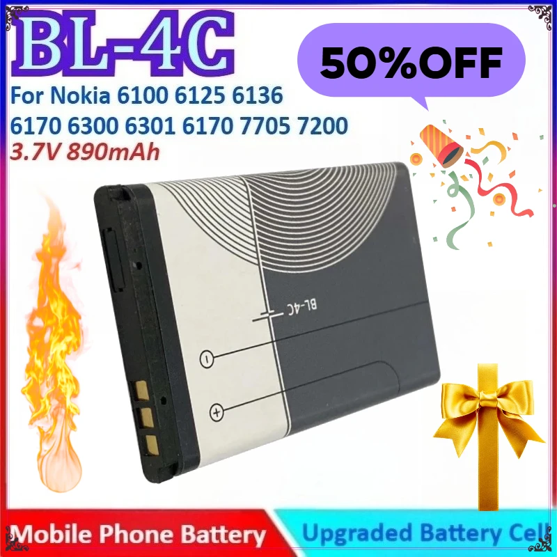 

New 890mAh 3.7V BL-4C High Quality General-purpose Mobile Phone Battery for Nokia 6100 6125 6136 6170 6300 6301 6170 7705 7200