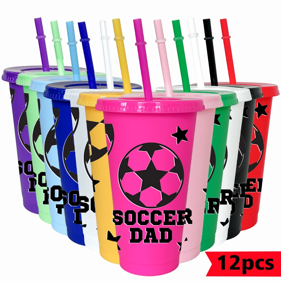 12pcs/set Football Star Pattern 26oz Colored Plastic Party Cold Cup for Birthday/back-to-school Gift Gameday Drinkware