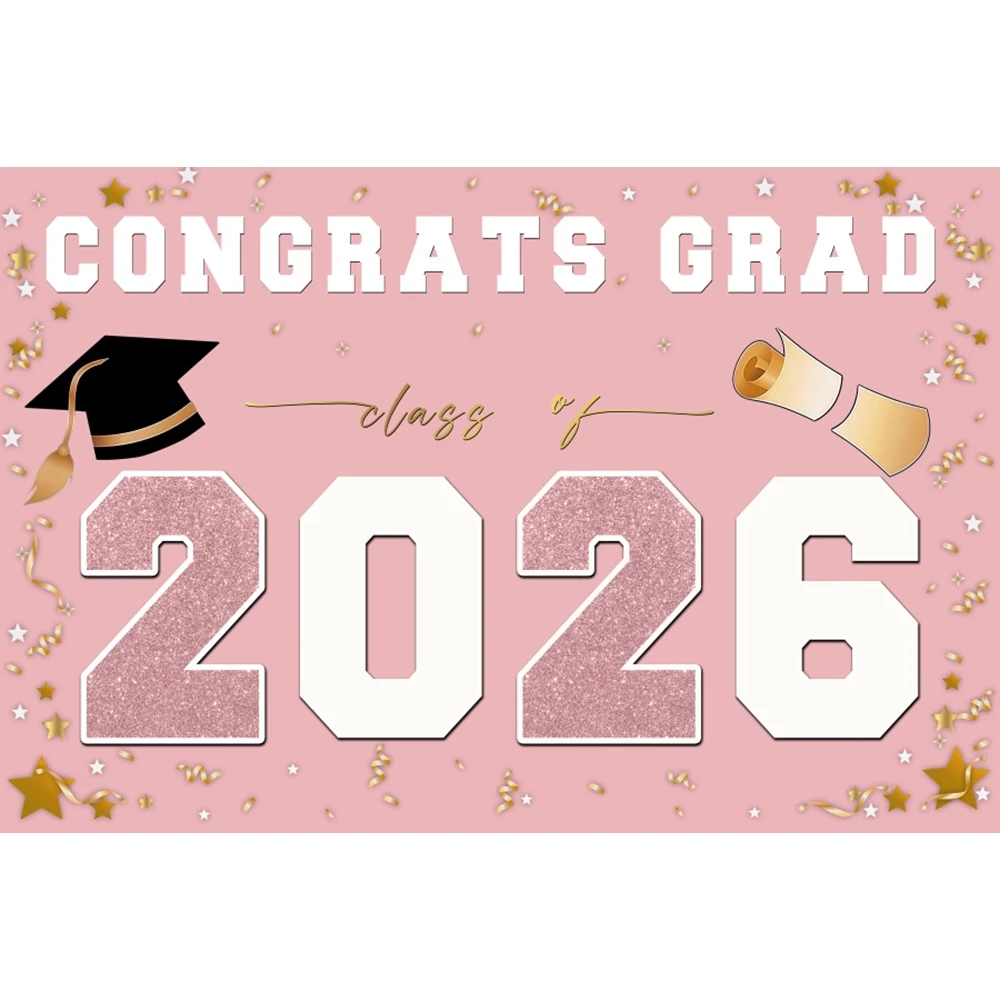 2026 Graduation Decoration Backdrops Gold Glitter Bachelor Hat Reel for Class Of 2026 Ceremony Graduation Photography Background