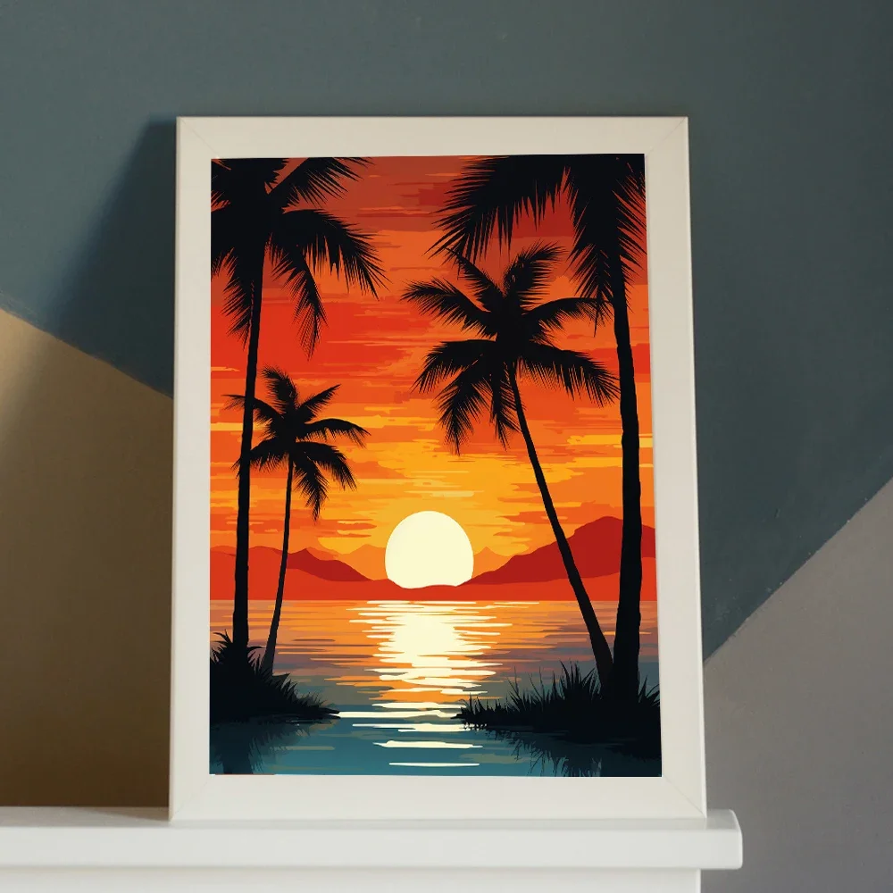 

586421 By Number Palm Trees Under Sunset Landscape Digital Paint Handmade Adult Children Gift Wall Decoration by Art