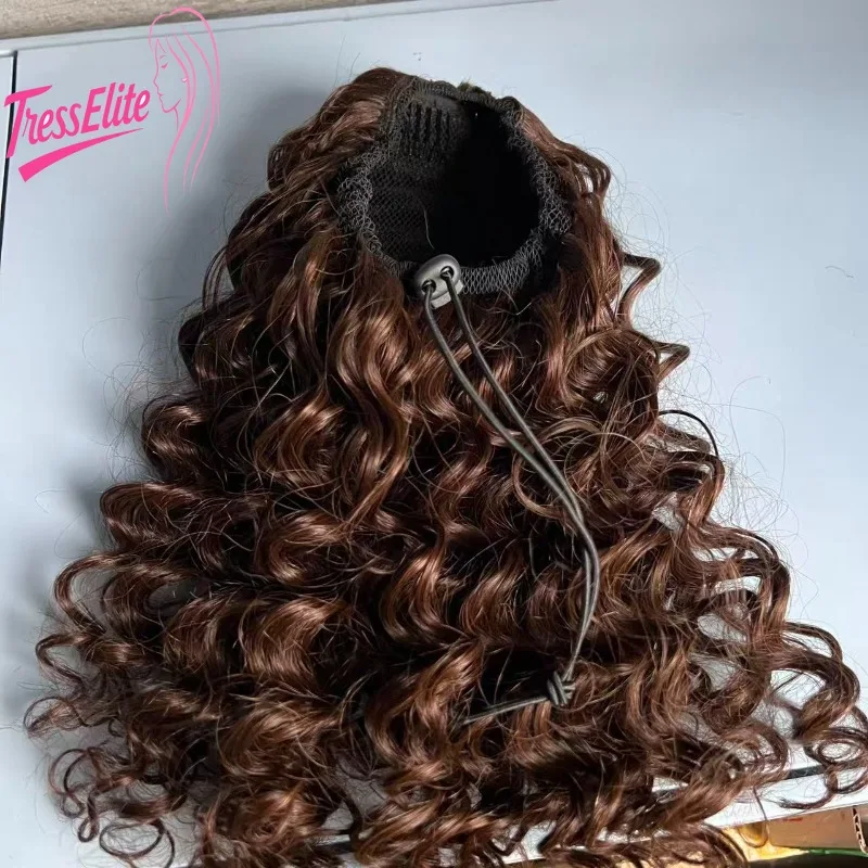 Rambut Manusia Berkualitas Tinggi Model Kinky Wave Ponytail dengan Tali Serut Jaring Elastis Tekstur Lembut Daya Tahan Tampilan Alami Gaya Serbaguna
